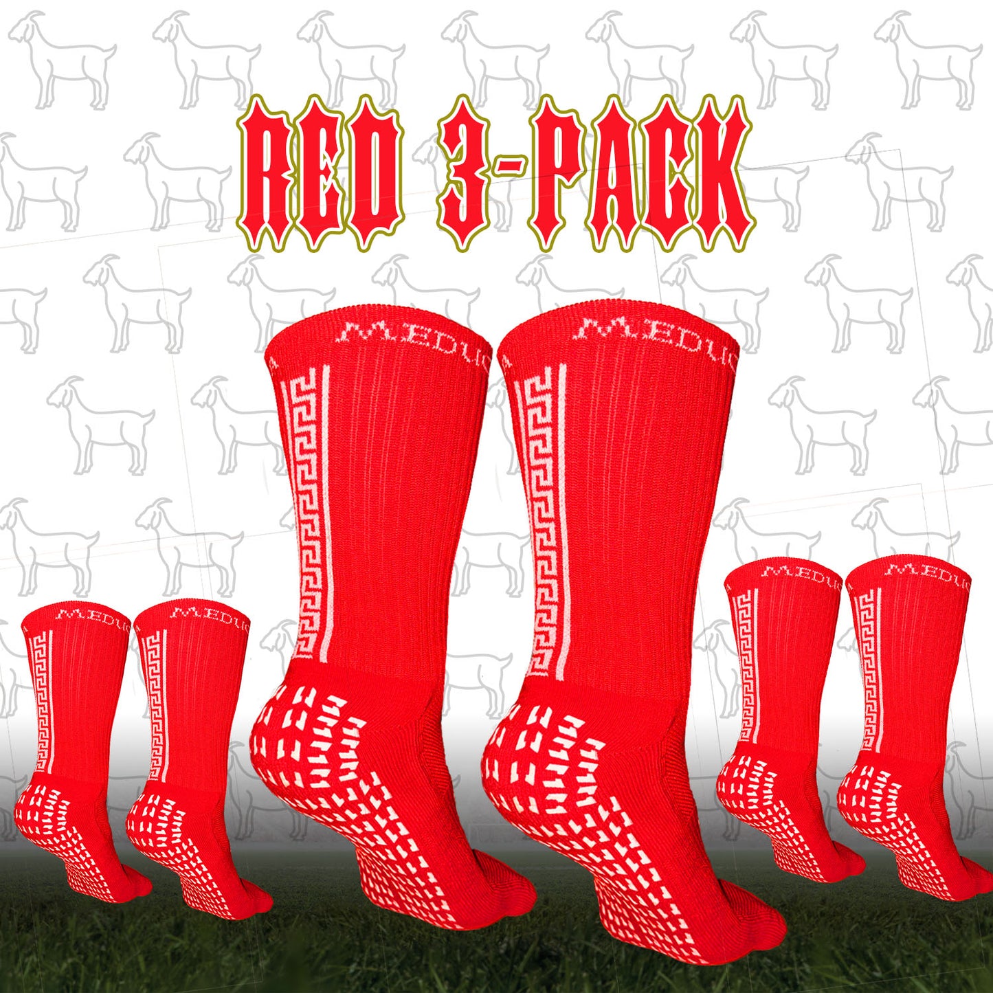 MEDUCA "GOAT" Grip Socks 3-PACK - Red (one-size 38-46)